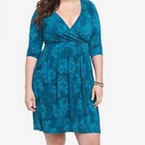 blue green floral wrap dress